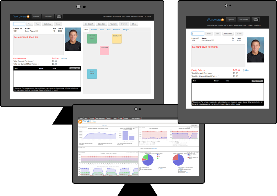 Screenshots of Wordware lunch software.